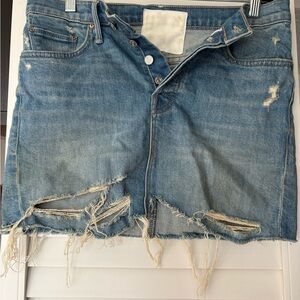 MOTHER Superior "The Vagabond" Mini Fray Denim Skir